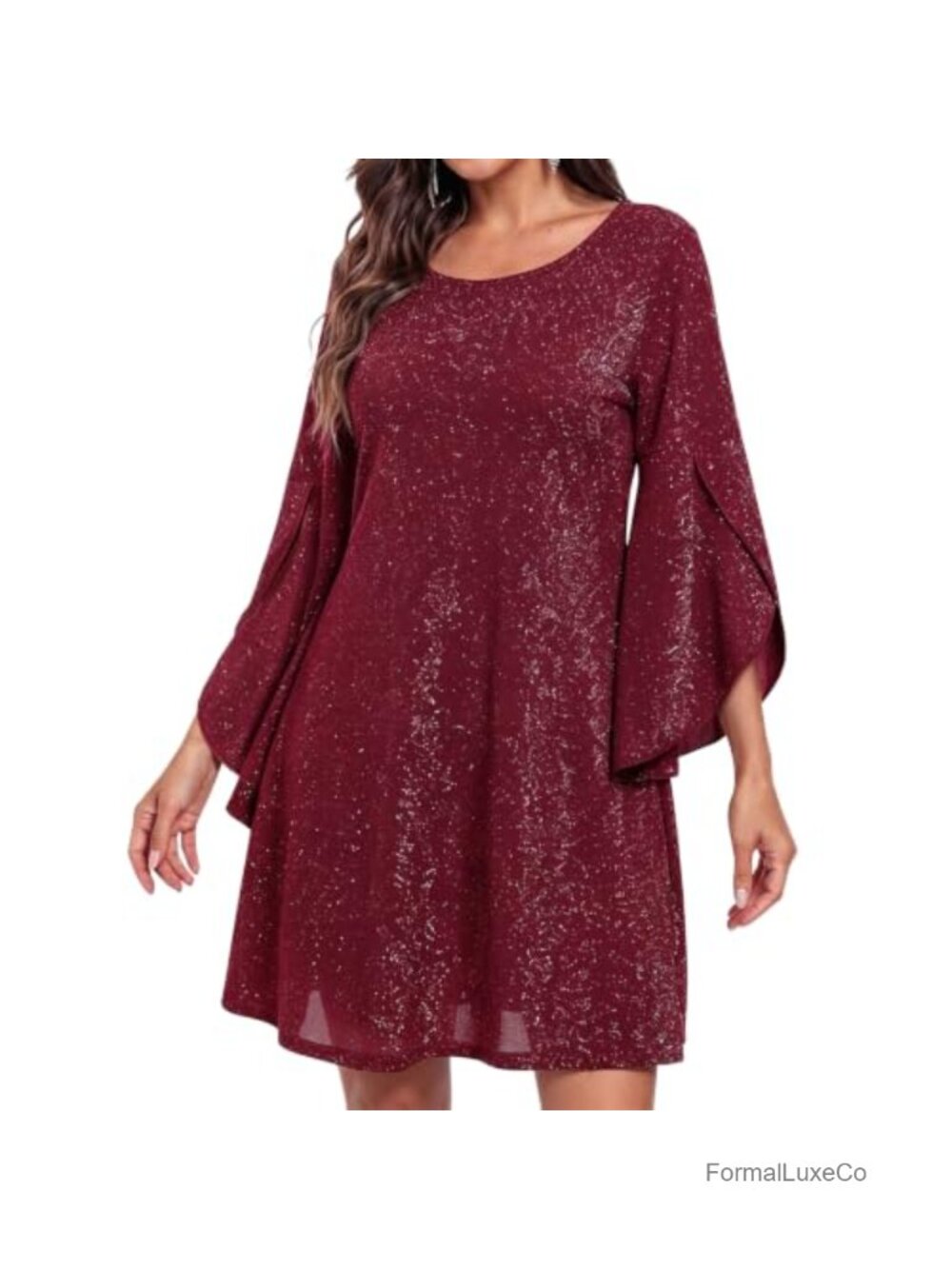Sequin Cocktail Dress Batwing Sleeve Flowy Shift Mini Party